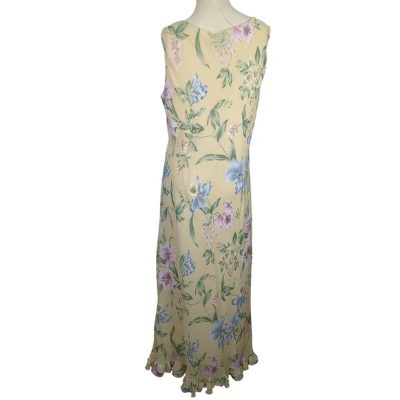 Vintage Betsy's Things Sleeveless Maxi summer yellow blue Dress Ruffled Hem 16 - Picture 3 of 12